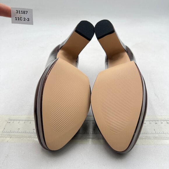 miss left Brown Low Platform Chunky High Heel Slip On Closed Round Toe Pump - Picture 7 of 8